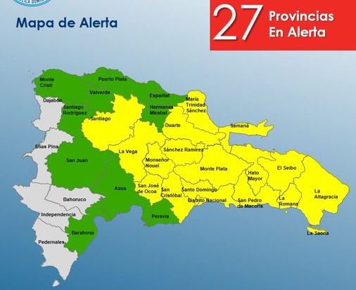 Alerta Del COE: 9 Provincias En Amarillo, 5 En Verde Alerta Del COE: 9 Provincias En Amarillo, 5 En Verde