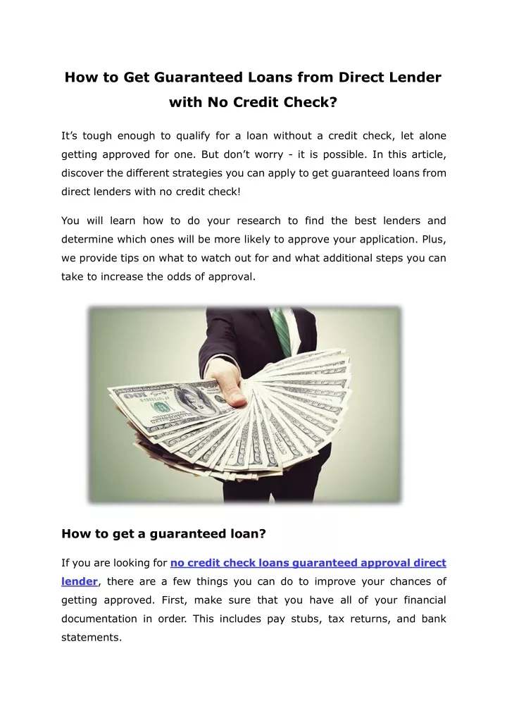 Applying For No Credit Check Loans With Guaranteed Approval: Direct Lender Guide Applying For No Credit Check Loans With Guaranteed Approval: Direct Lender Guide