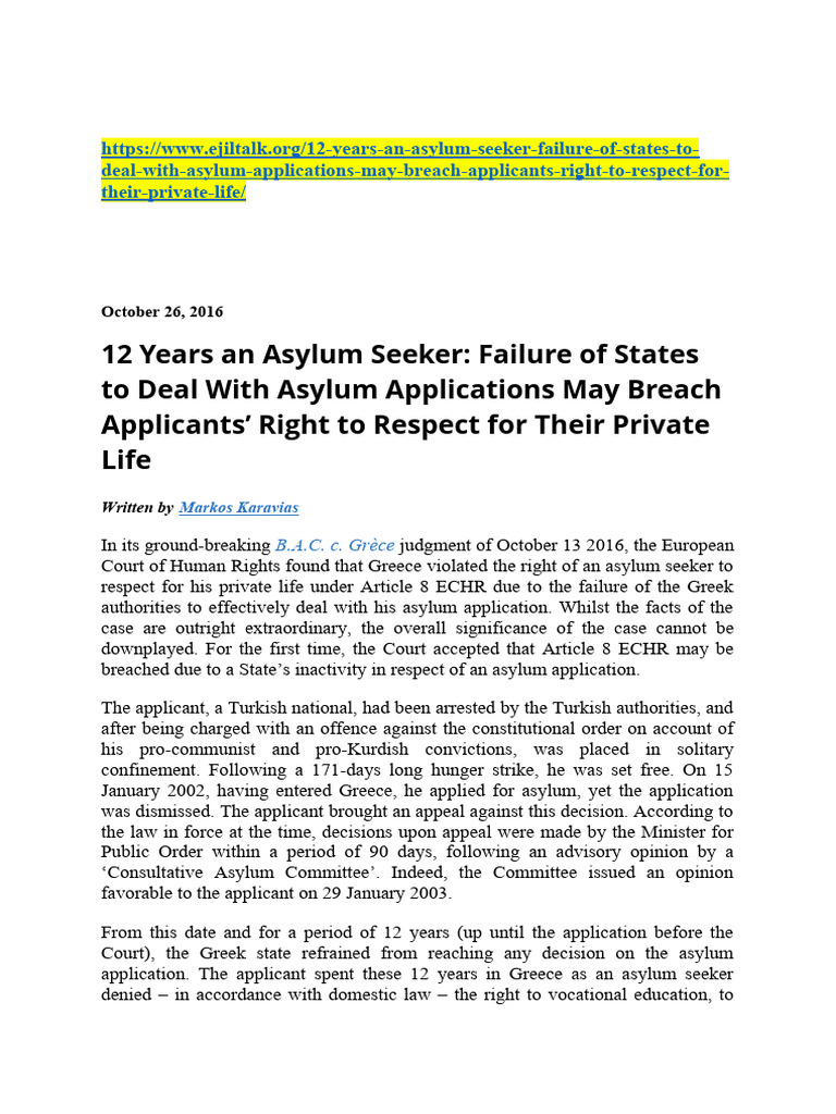 Asylum Seeker Claims Independence From Inspectorate's Legal Opinion Asylum Seeker Claims Independence From Inspectorate's Legal Opinion