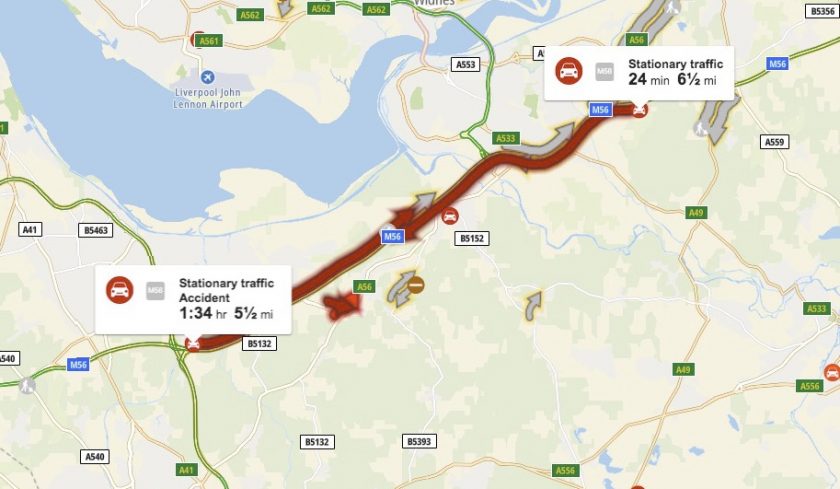 Cheshire/Deeside M56 Delays Following Traffic Collision Cheshire/Deeside M56 Delays Following Traffic Collision