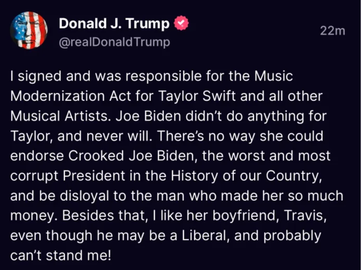 Donald Trump's Taylor Swift Comments Spark MAGA Celebration Donald Trump's Taylor Swift Comments Spark MAGA Celebration