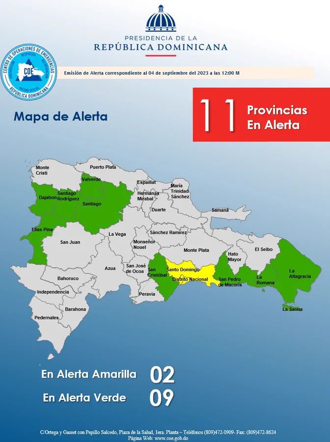 El COE Declara Alerta Amarilla En 9 Provincias Y Verde En 5 El COE Declara Alerta Amarilla En 9 Provincias Y Verde En 5
