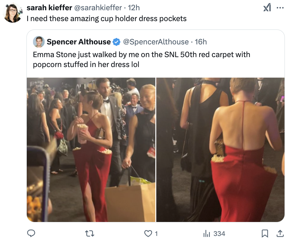 Emma Stone's Popcorn-Inspired Dress: A Fashion Highlight At SNL Emma Stone's Popcorn-Inspired Dress: A Fashion Highlight At SNL