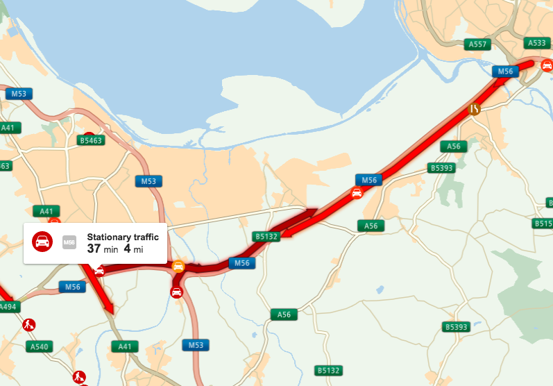 M56 Collision: Delays On Cheshire/Deeside Border M56 Collision: Delays On Cheshire/Deeside Border