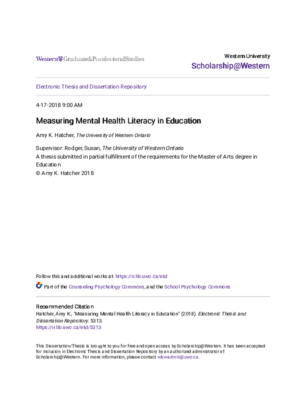 Mental Health Literacy Education: A Comprehensive Guide Mental Health Literacy Education: A Comprehensive Guide
