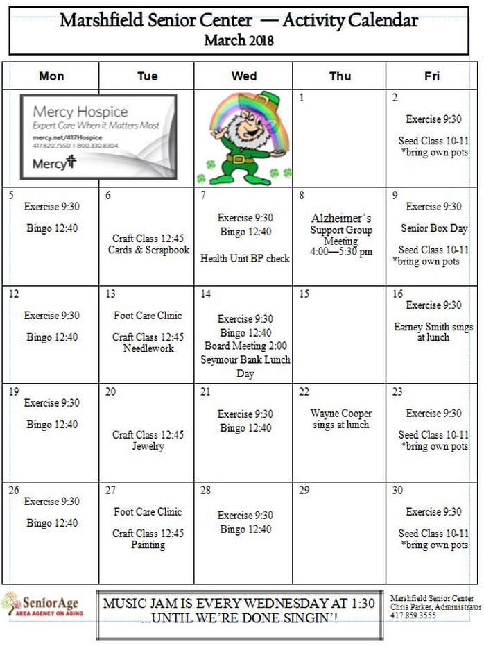 Senior Calendar: Planned Trips, Activities, And Events Senior Calendar: Planned Trips, Activities, And Events