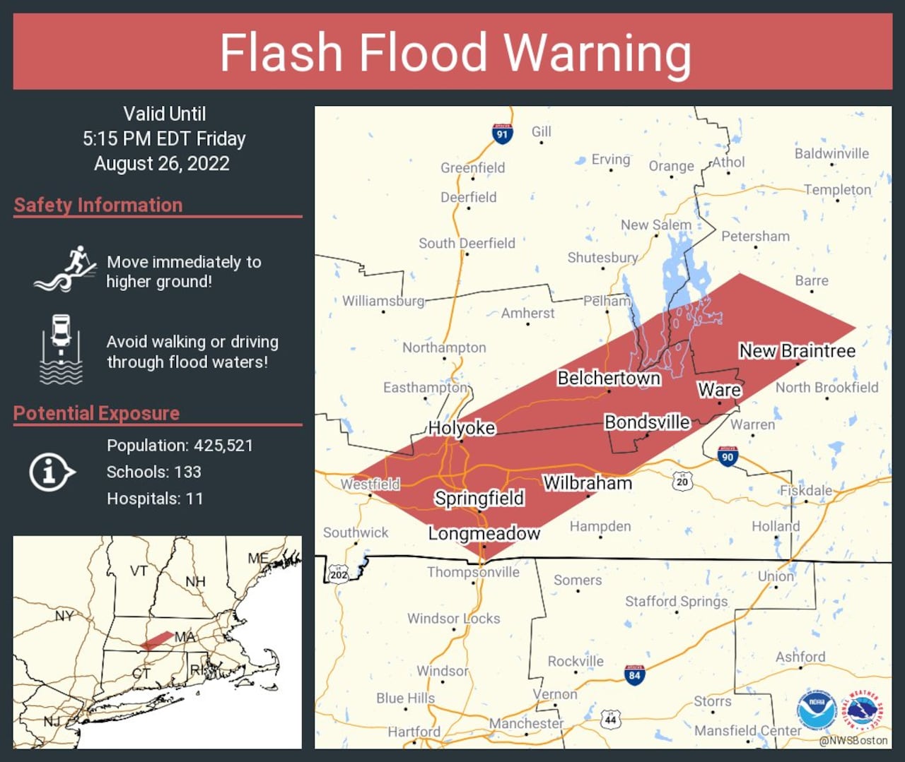 Urgent: Flash Flood Warning For Hampshire And Worcester Counties (Thursday) Urgent: Flash Flood Warning For Hampshire And Worcester Counties (Thursday)